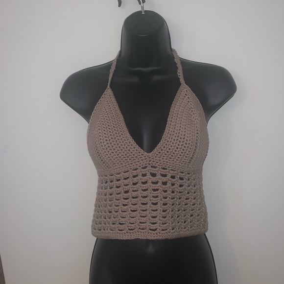 Tops - Taupe Soft Crocheted Halter Top